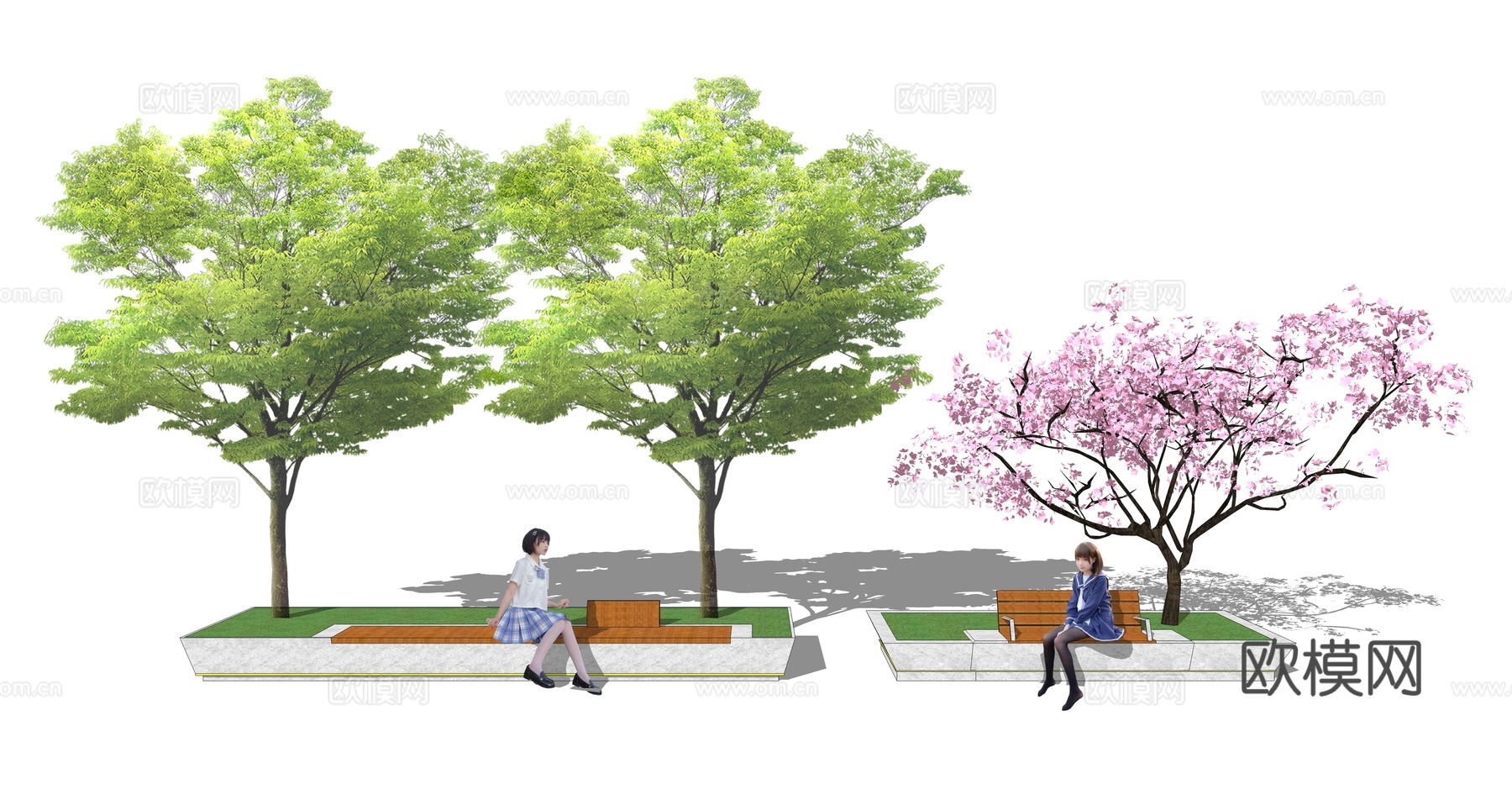 现代树池景观座椅su模型下载