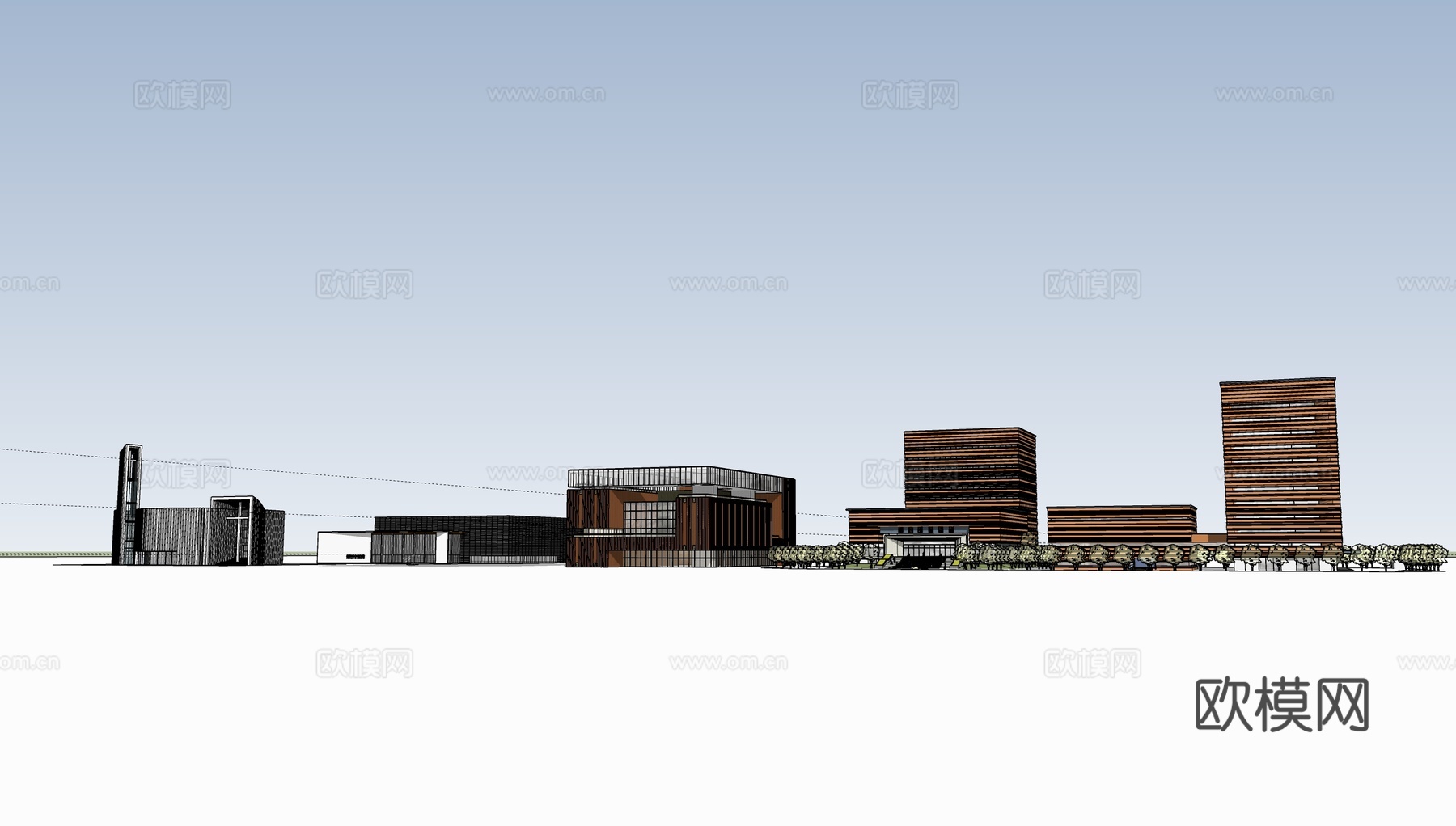现代展览馆外观su模型下载
