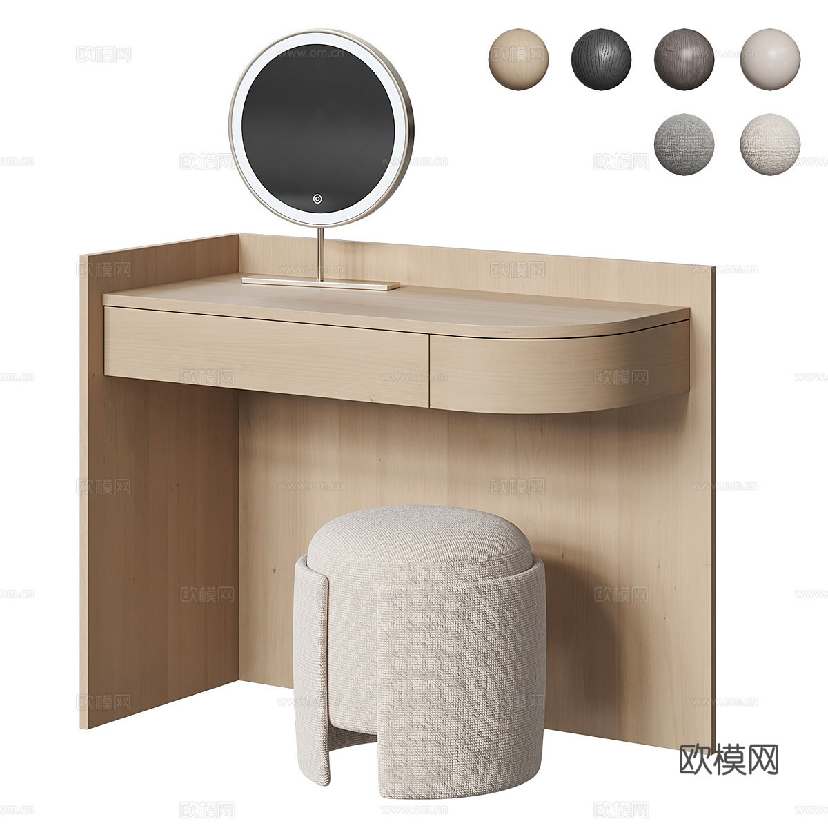 现代意式梳妆台 梳妆桌 化妆镜 化妆凳3d模型