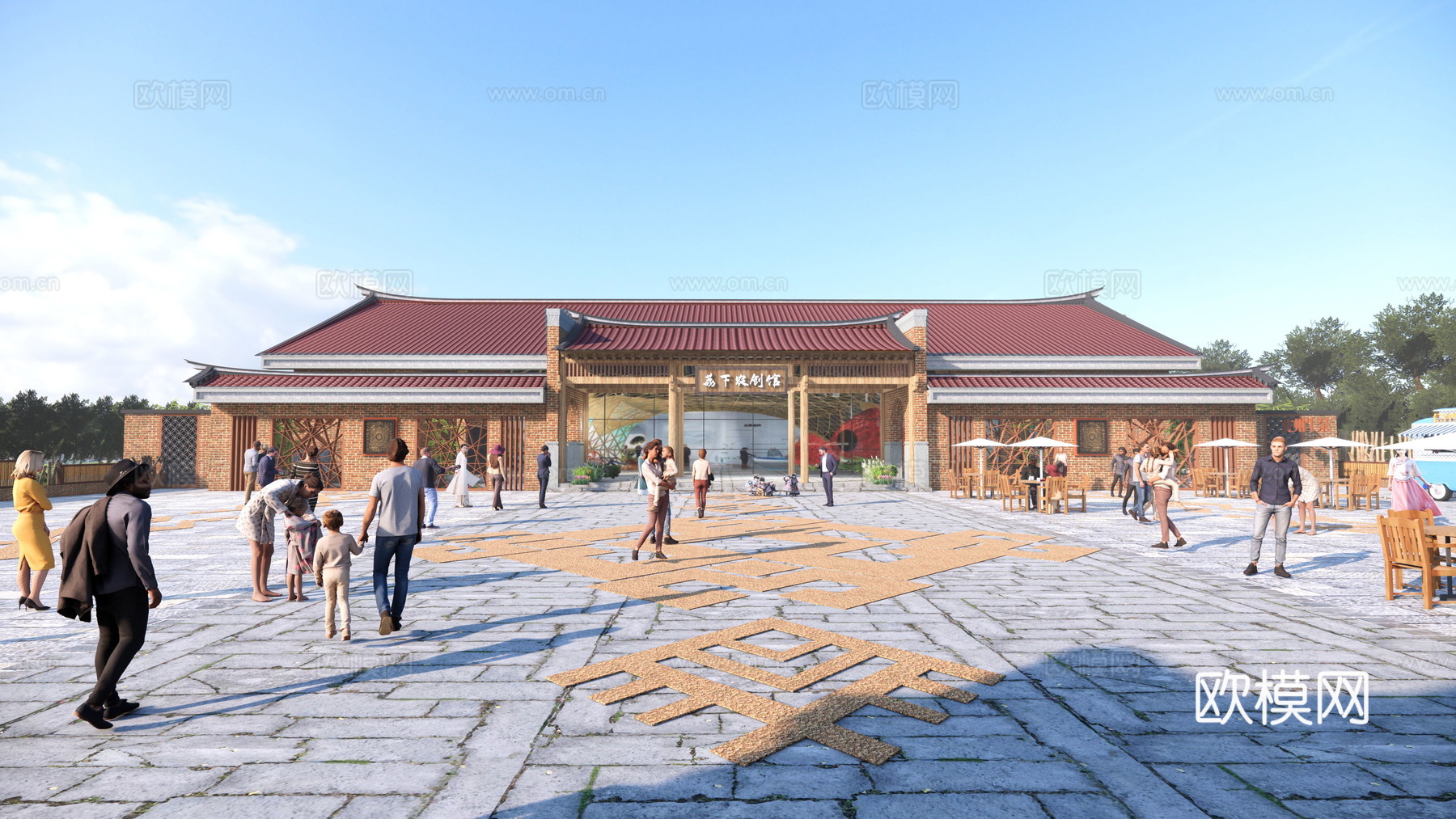 新中式展览馆外观su模型下载