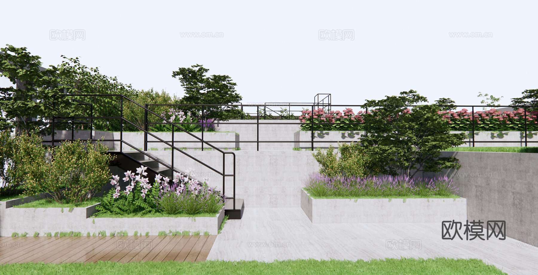 现代屋顶花园su模型下载