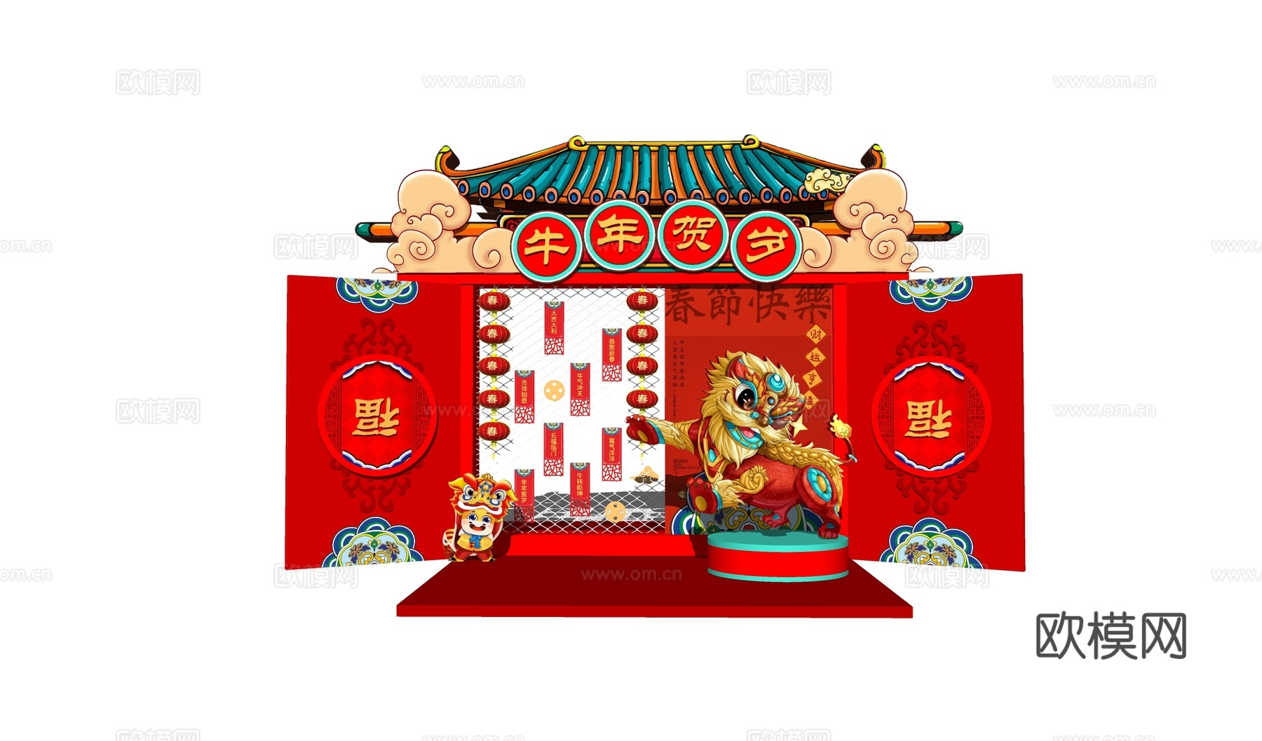 新中式新年美陈su模型下载