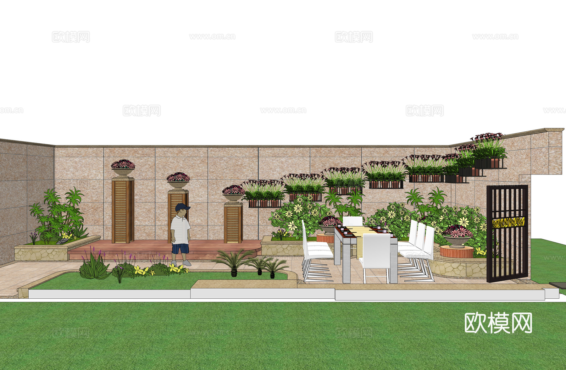 现代庭院花园su模型下载