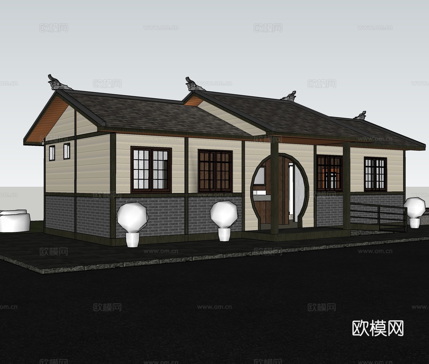 新中式公共厕所建筑外观su模型下载