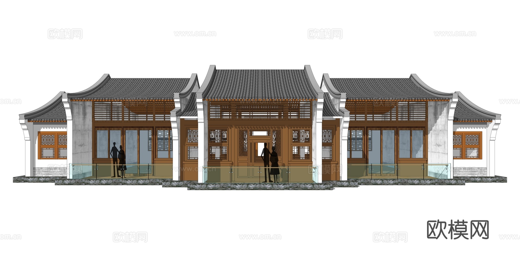 新中式四合院su模型下载