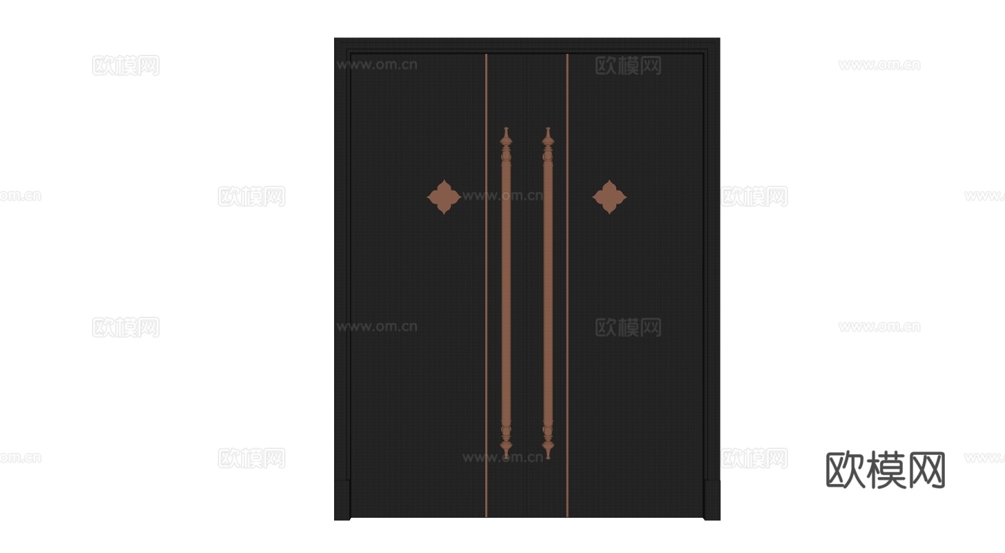 新中式实木双开门su模型下载
