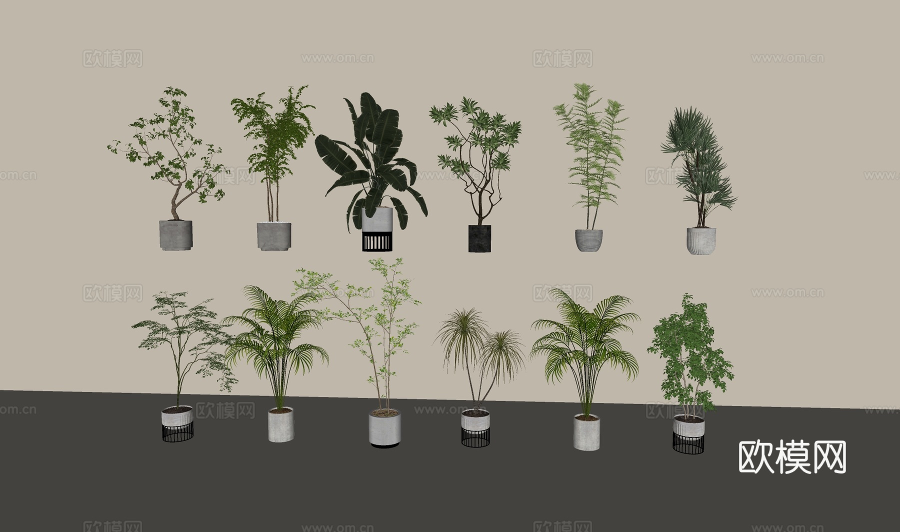 现代盆栽盆景绿植su模型