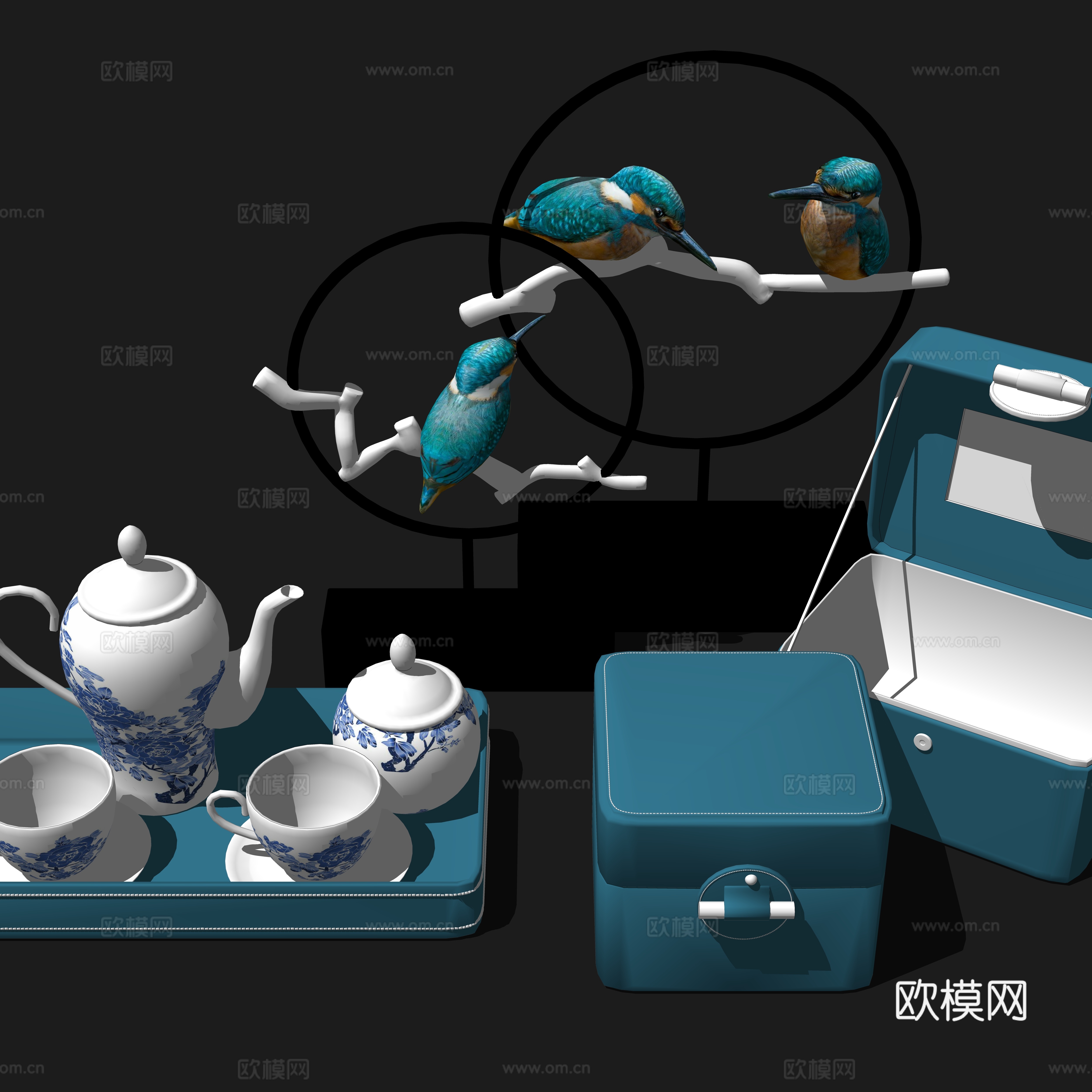 新中式茶壶茶具su模型下载