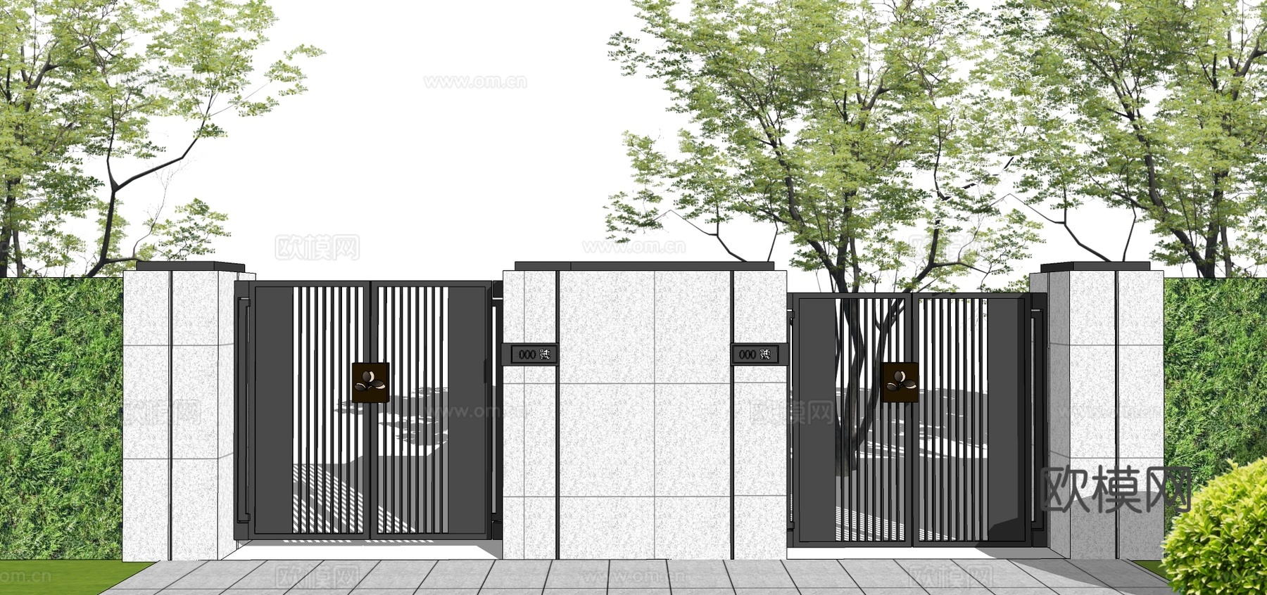 现代庭院双开门su模型下载