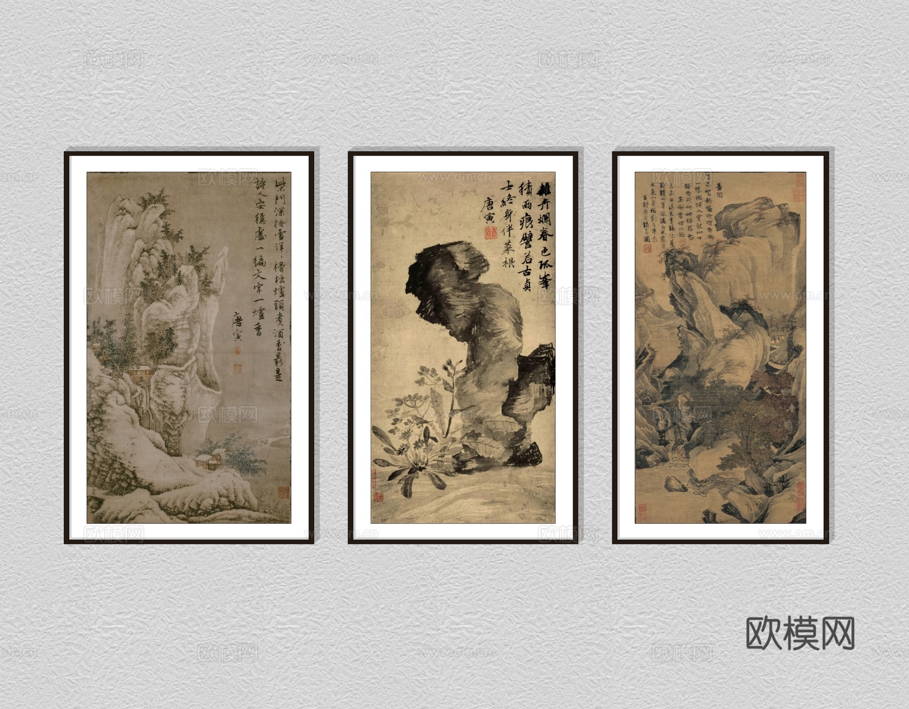 新中式水墨画装饰画su模型下载