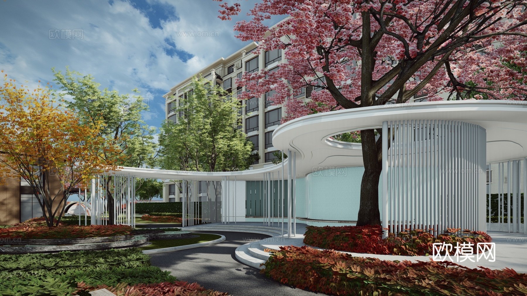 现代住宅小区园林景观su模型下载