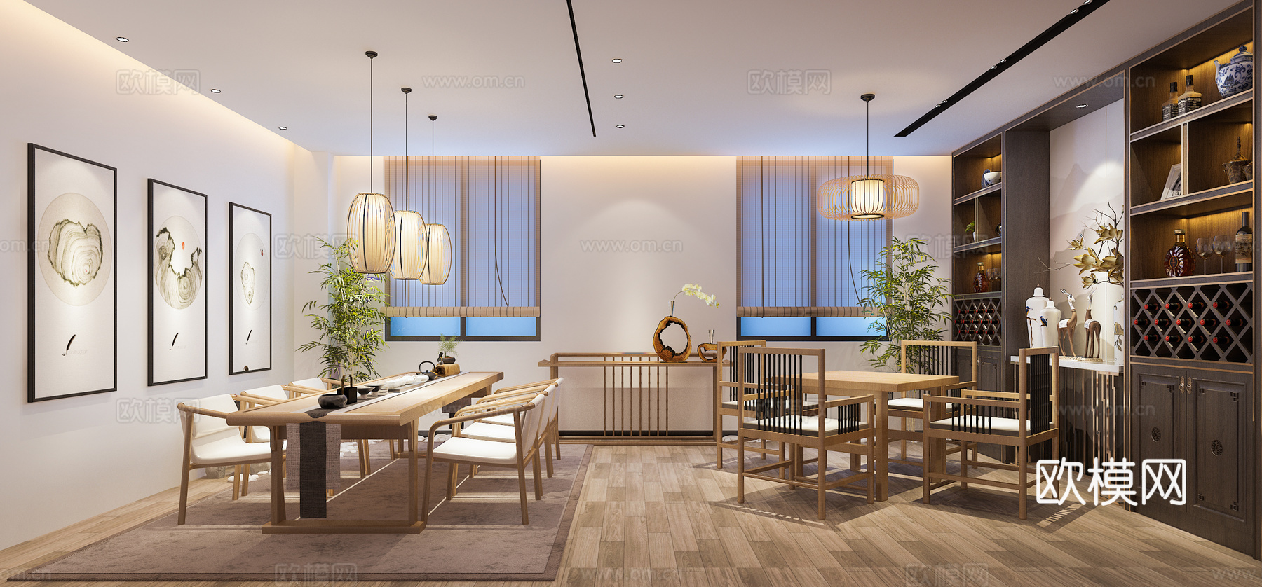 新中式棋牌室茶室su模型下载