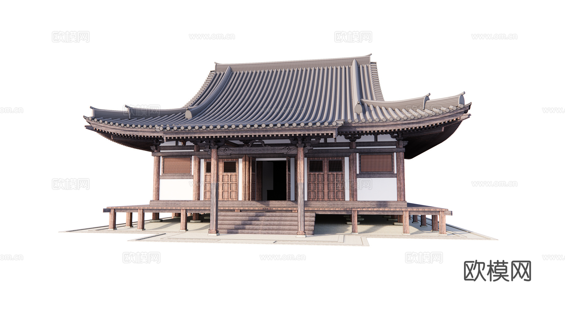 中式古建筑外观su模型下载