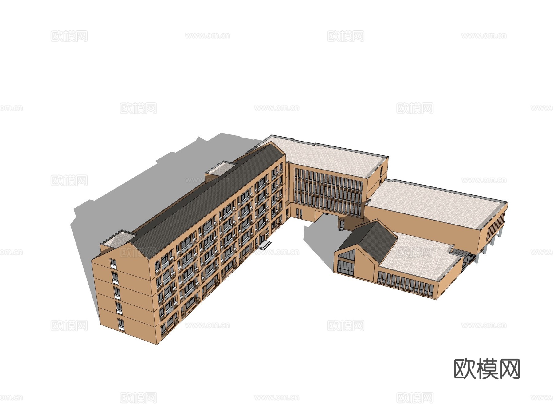 现代教学楼建筑外观su模型下载