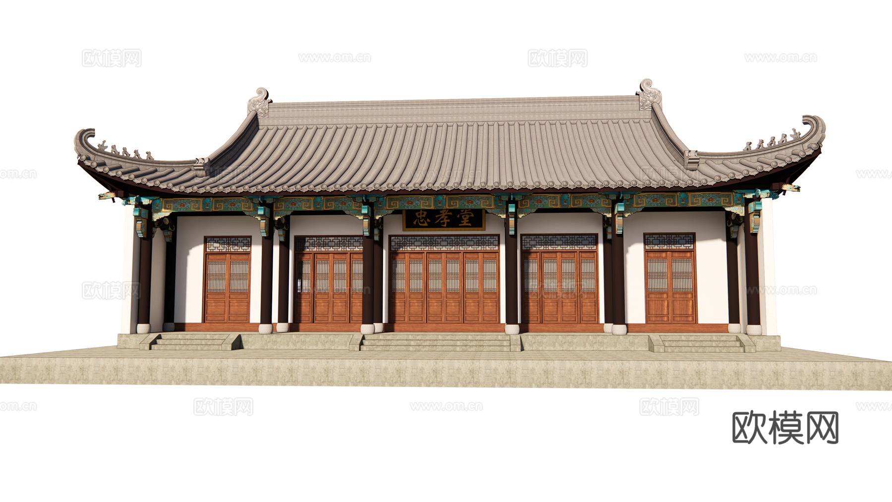 中式古建筑外观su模型下载