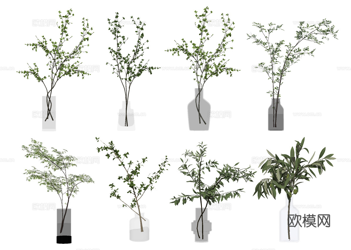 现代玻璃花瓶插花su模型下载