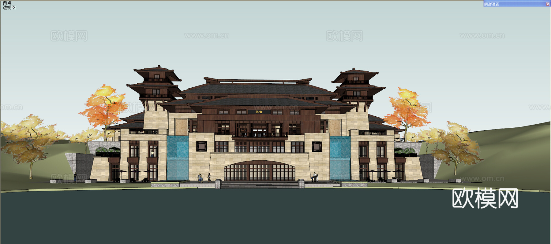 新中式度假酒店su模型下载