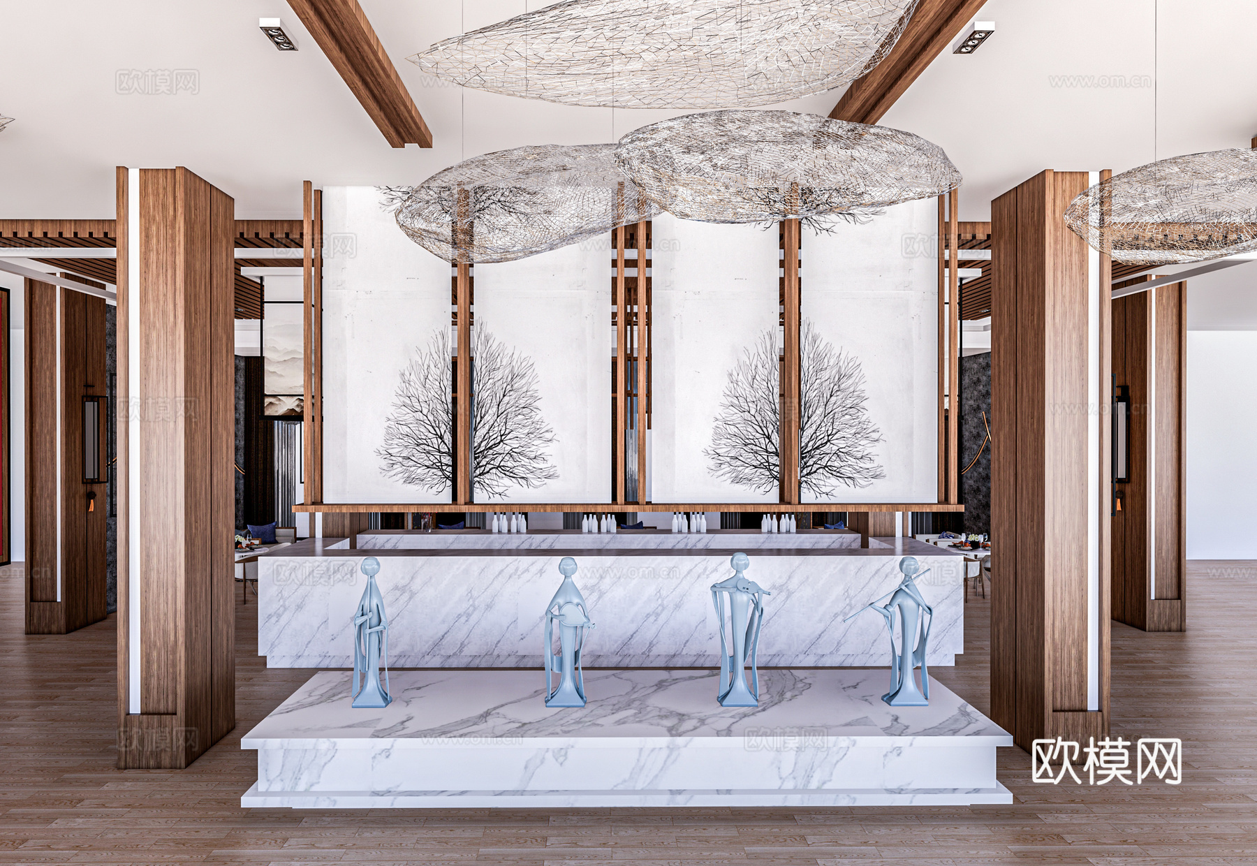 新中式中餐厅su模型下载