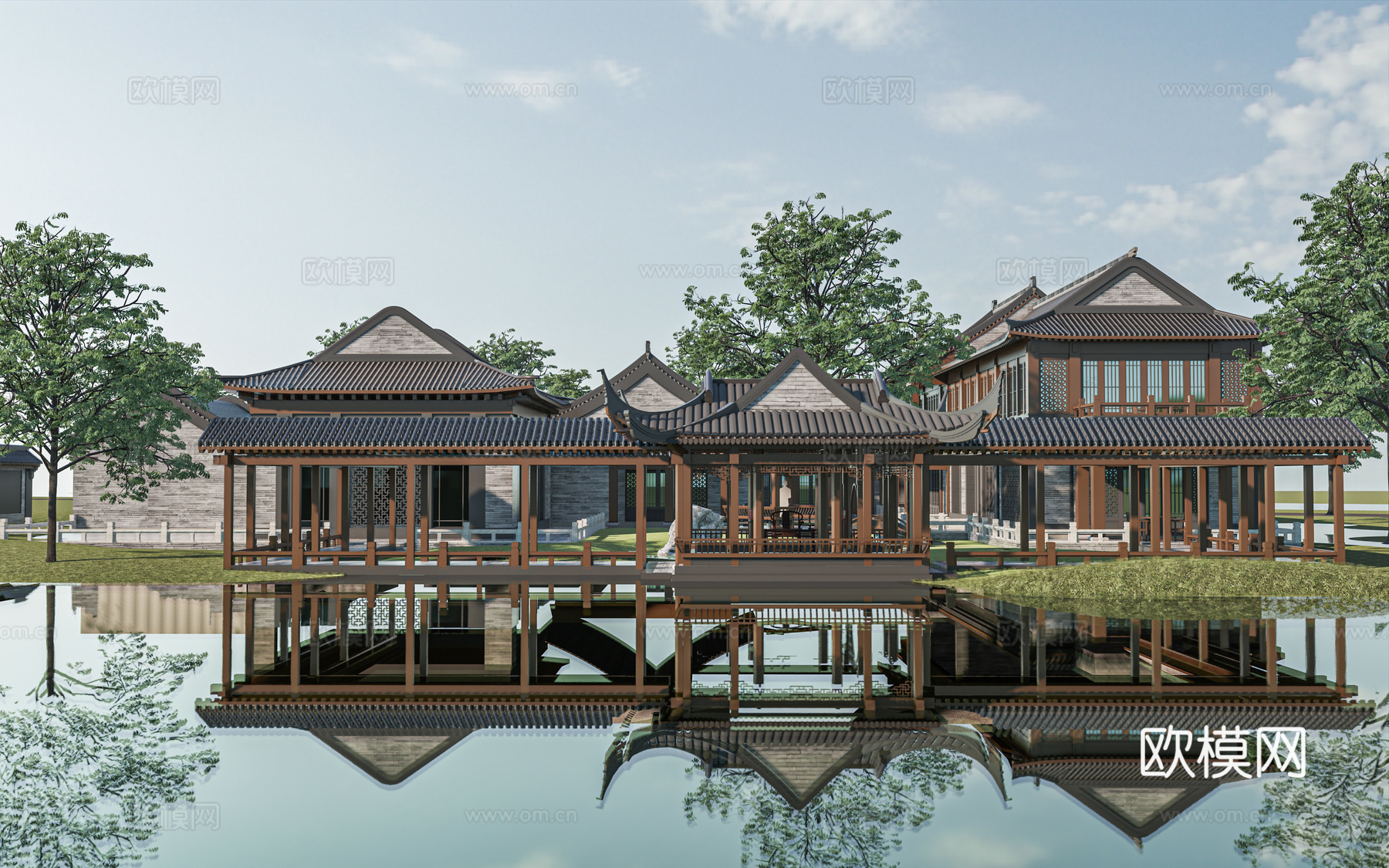 中式古建外观su模型下载