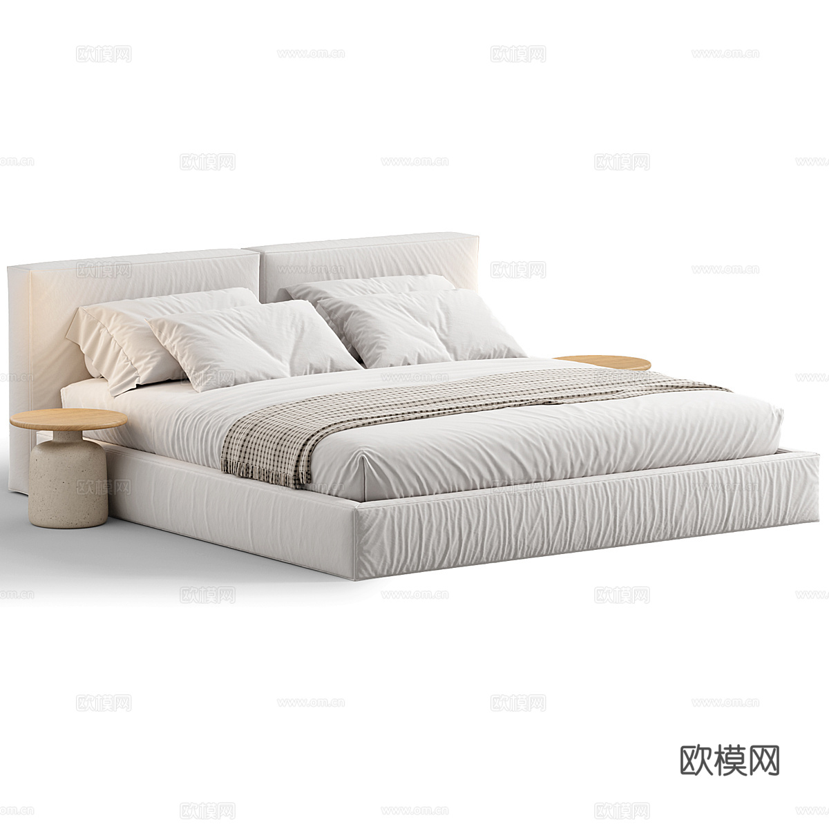 现代意式布艺双人床3d模型