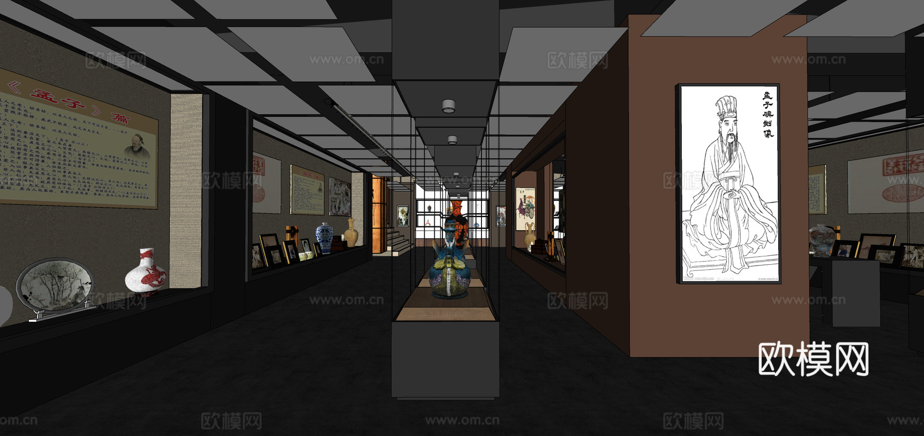 现代博物馆展厅su模型下载