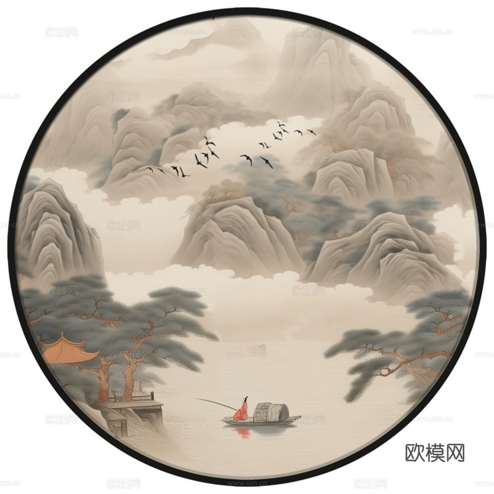 新中式圆形装饰画
