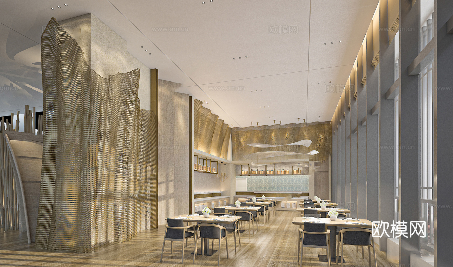 现代酒店自助餐厅su模型下载