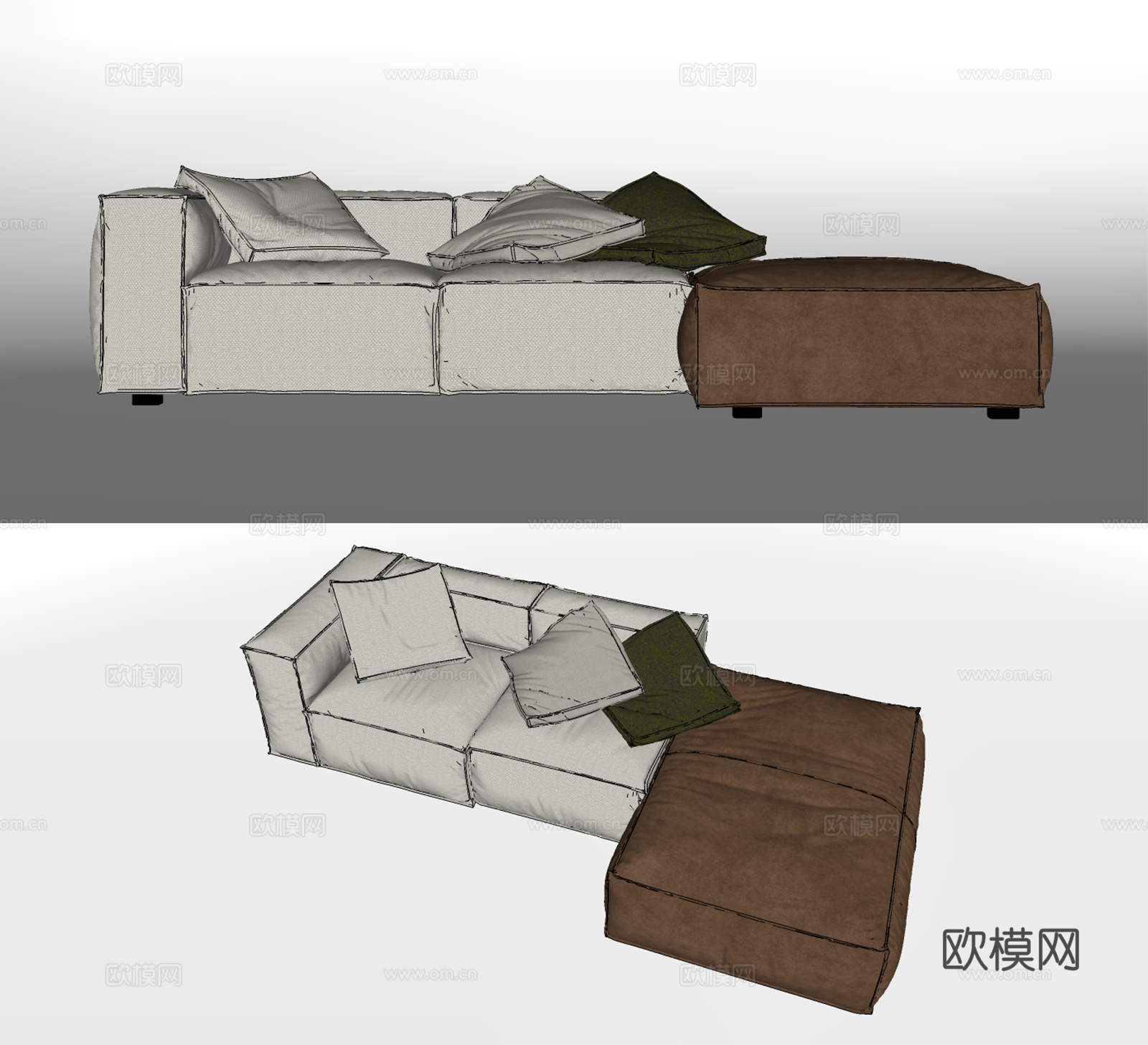 现代布艺多人沙发su模型下载