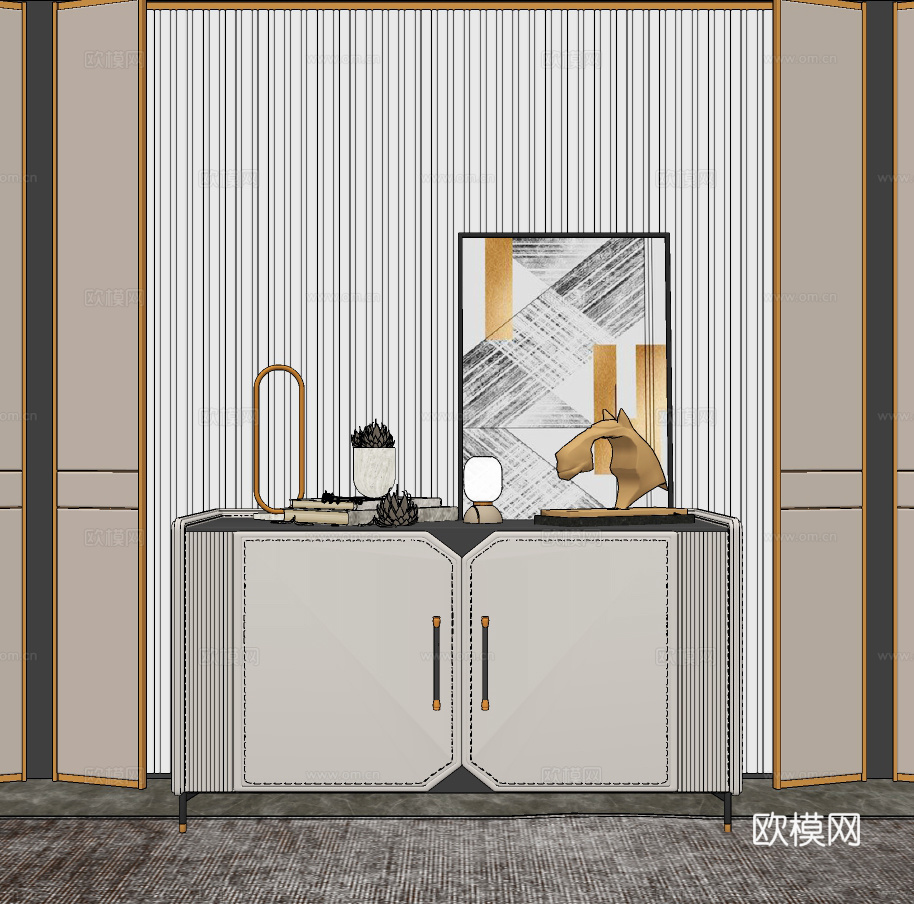 现代轻奢边柜su模型下载