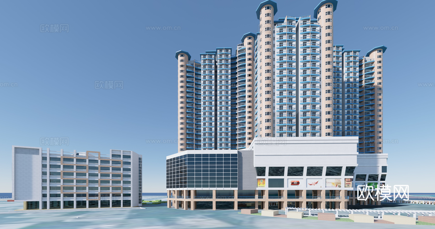 现代高层公寓楼su模型下载