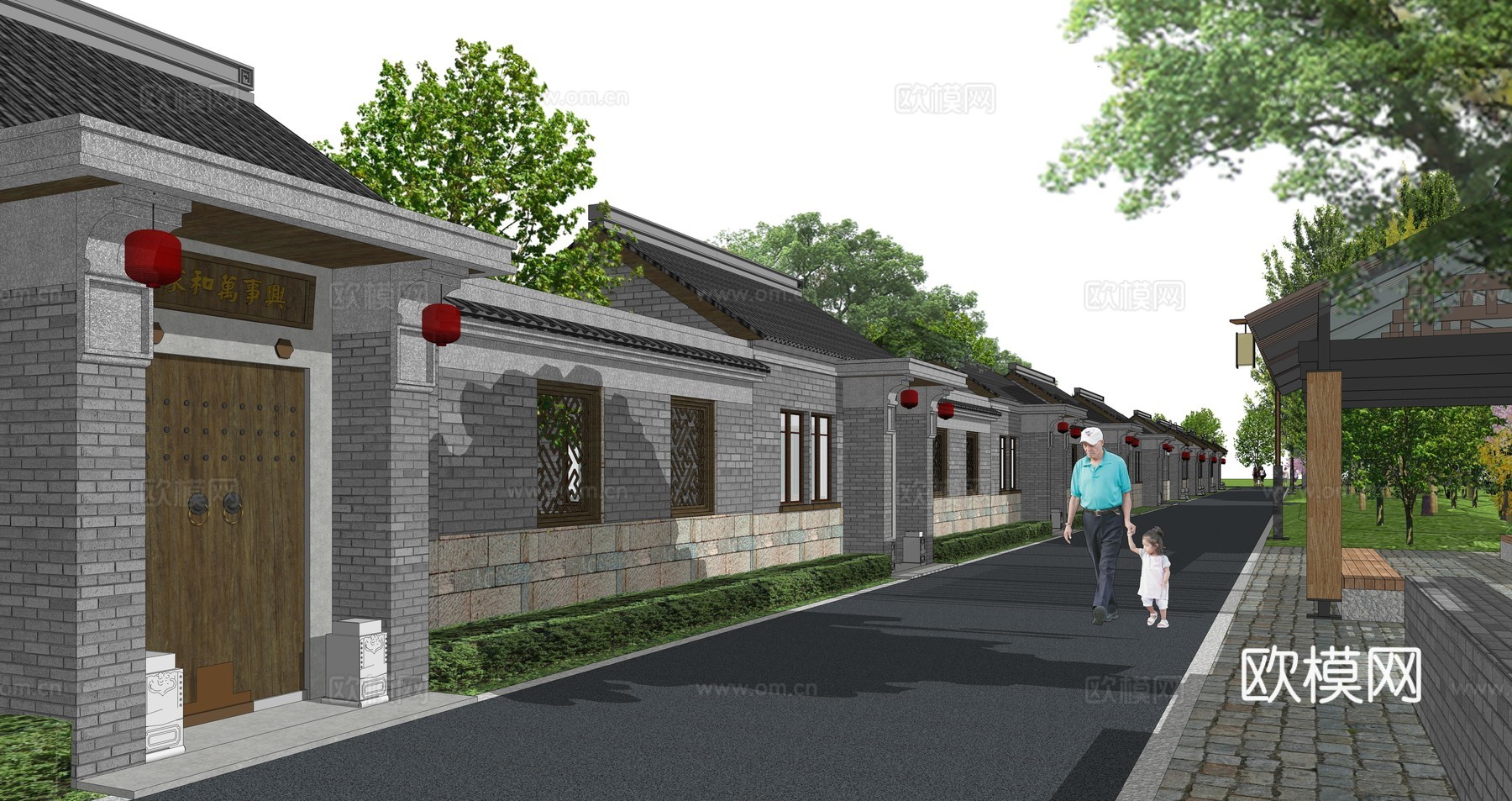 新中式新农村住宅小区su模型下载