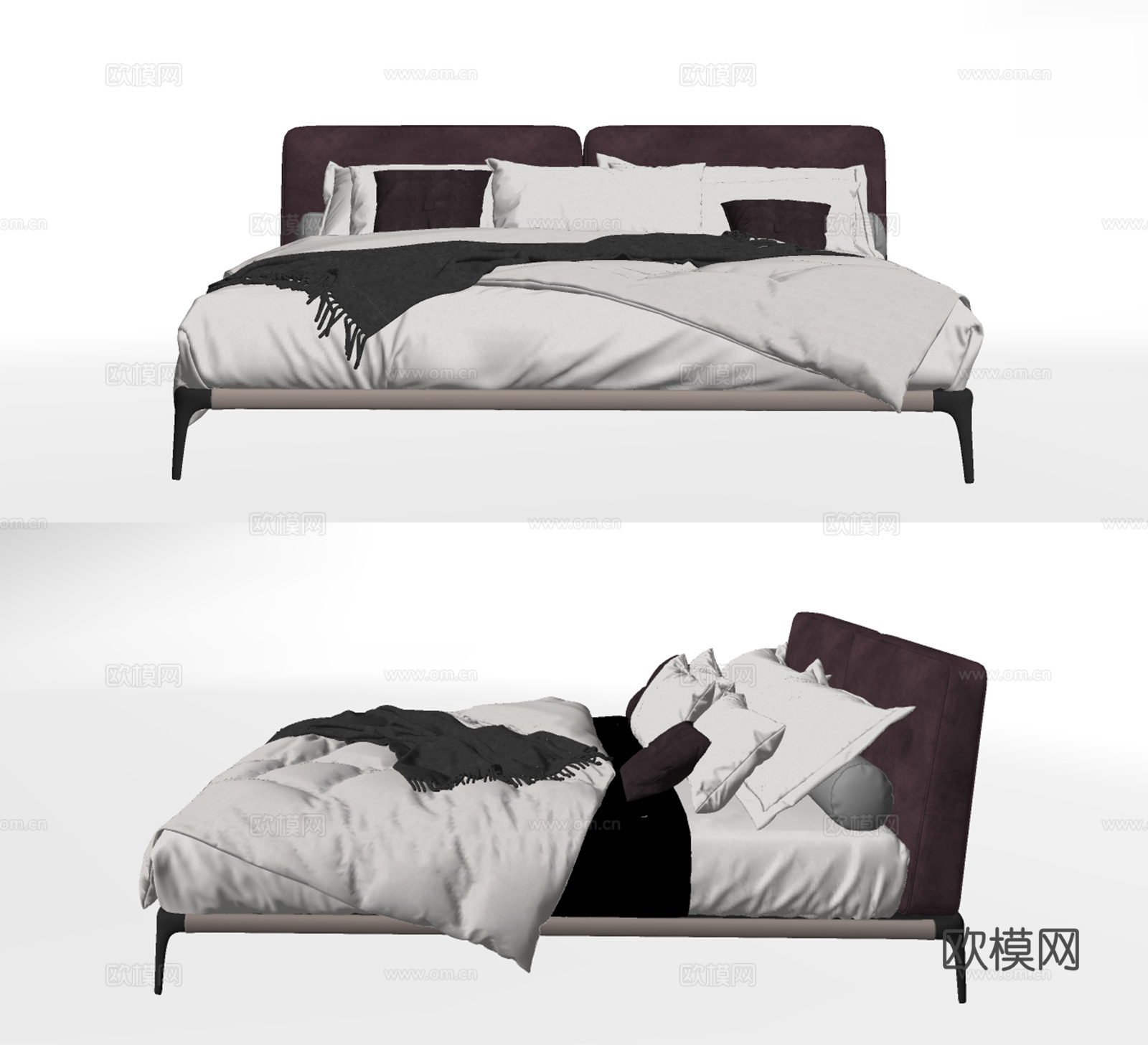 现代布艺双人床su模型下载