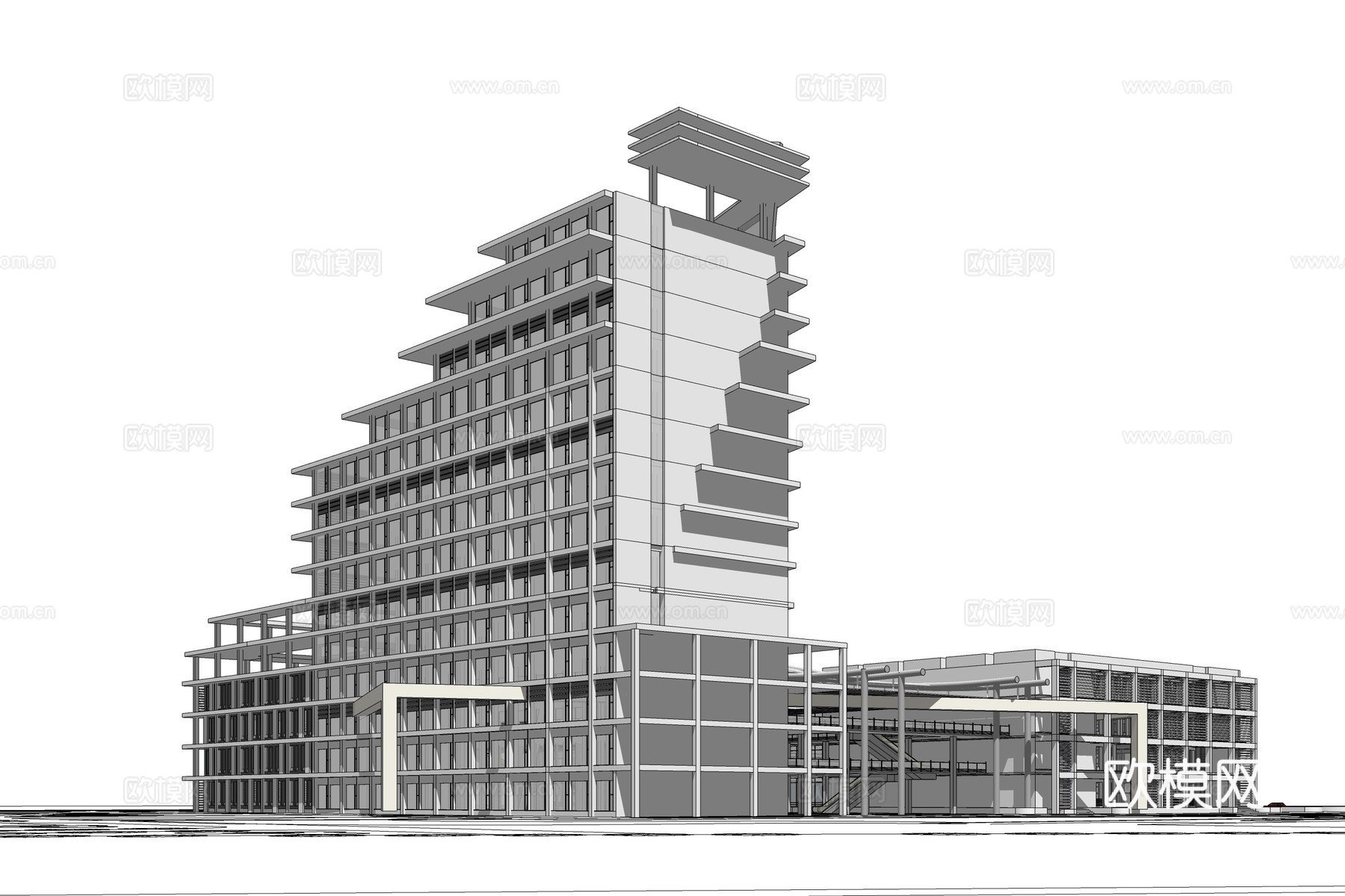 现代医院建筑外观su模型下载