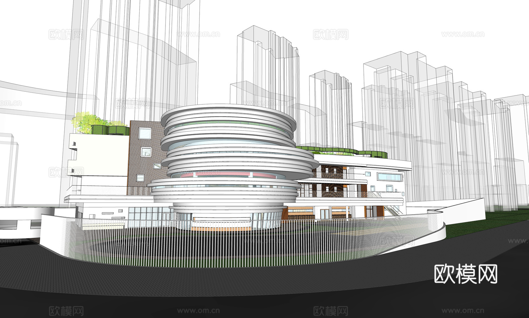 现代教学楼建筑外观su模型下载