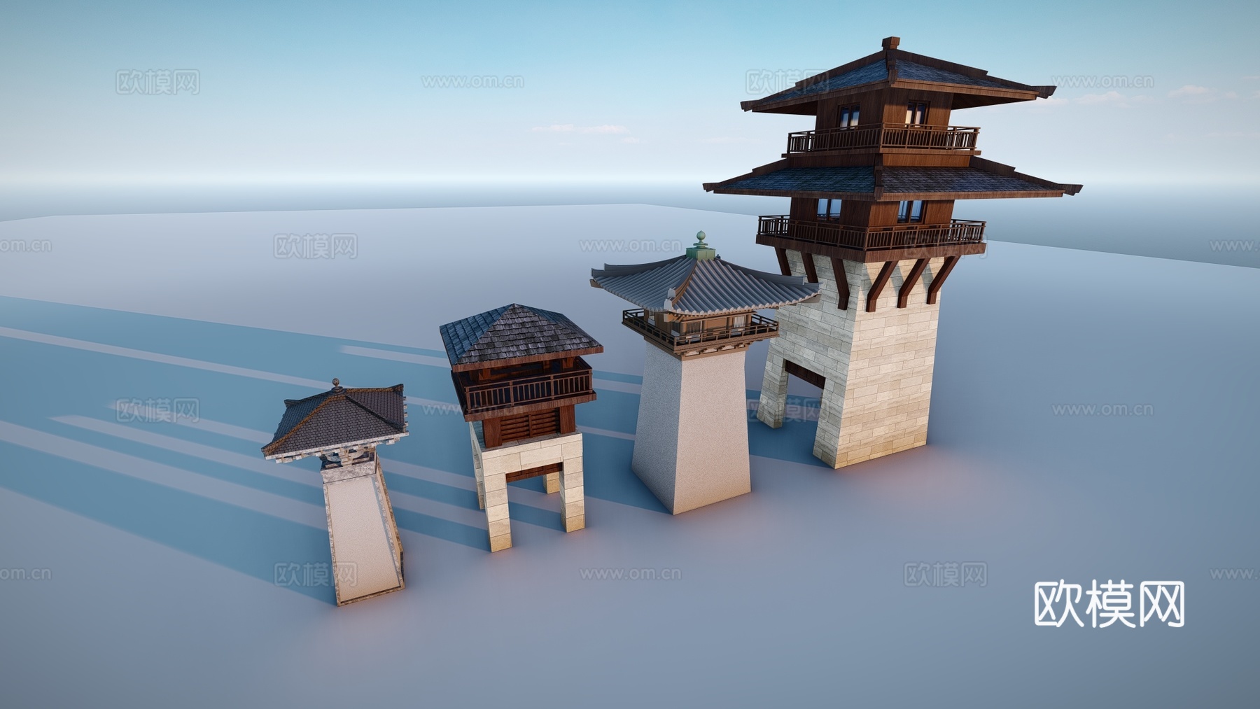 中式古建塔楼su模型下载
