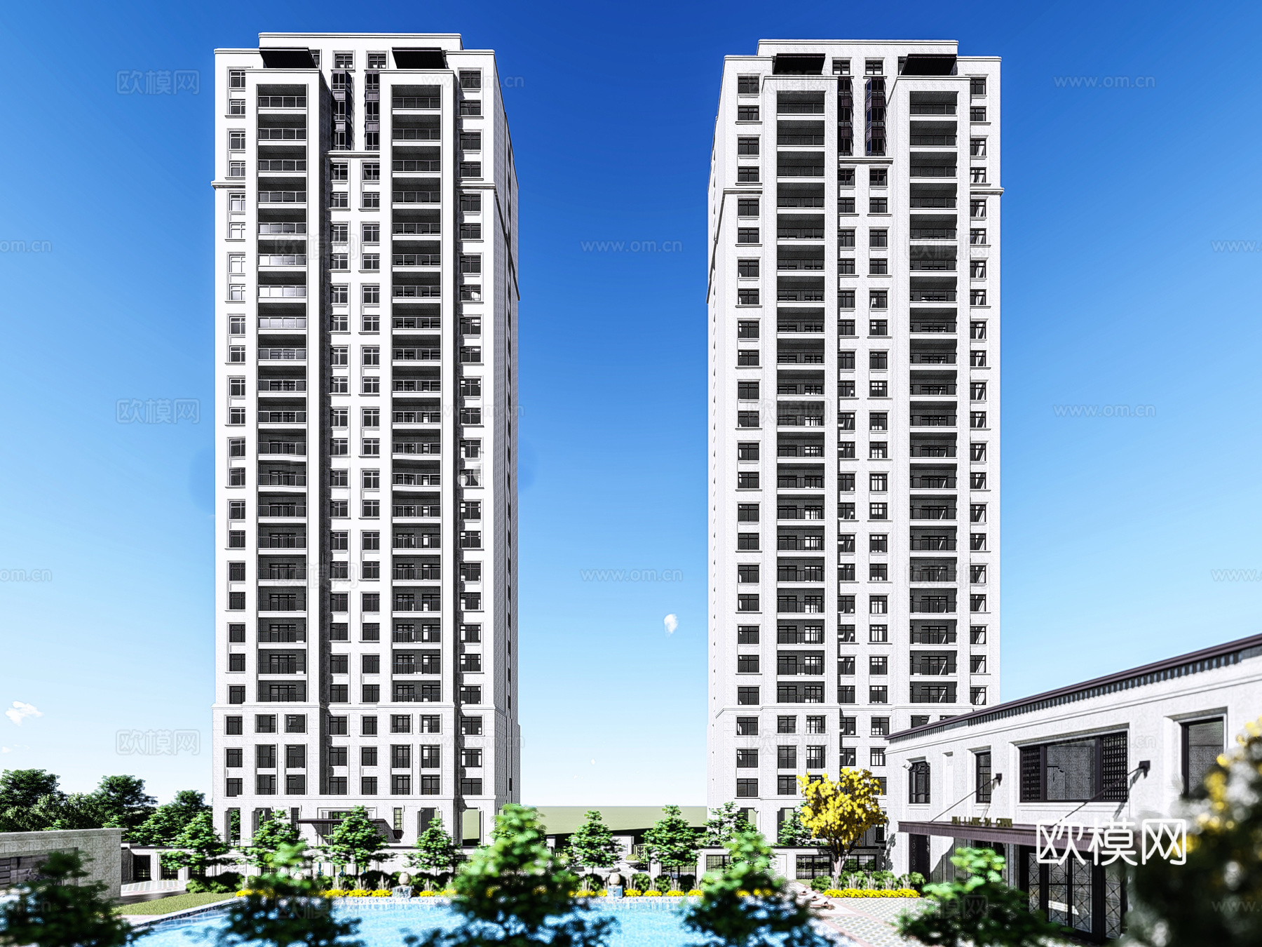 现代住宅小区外观su模型下载