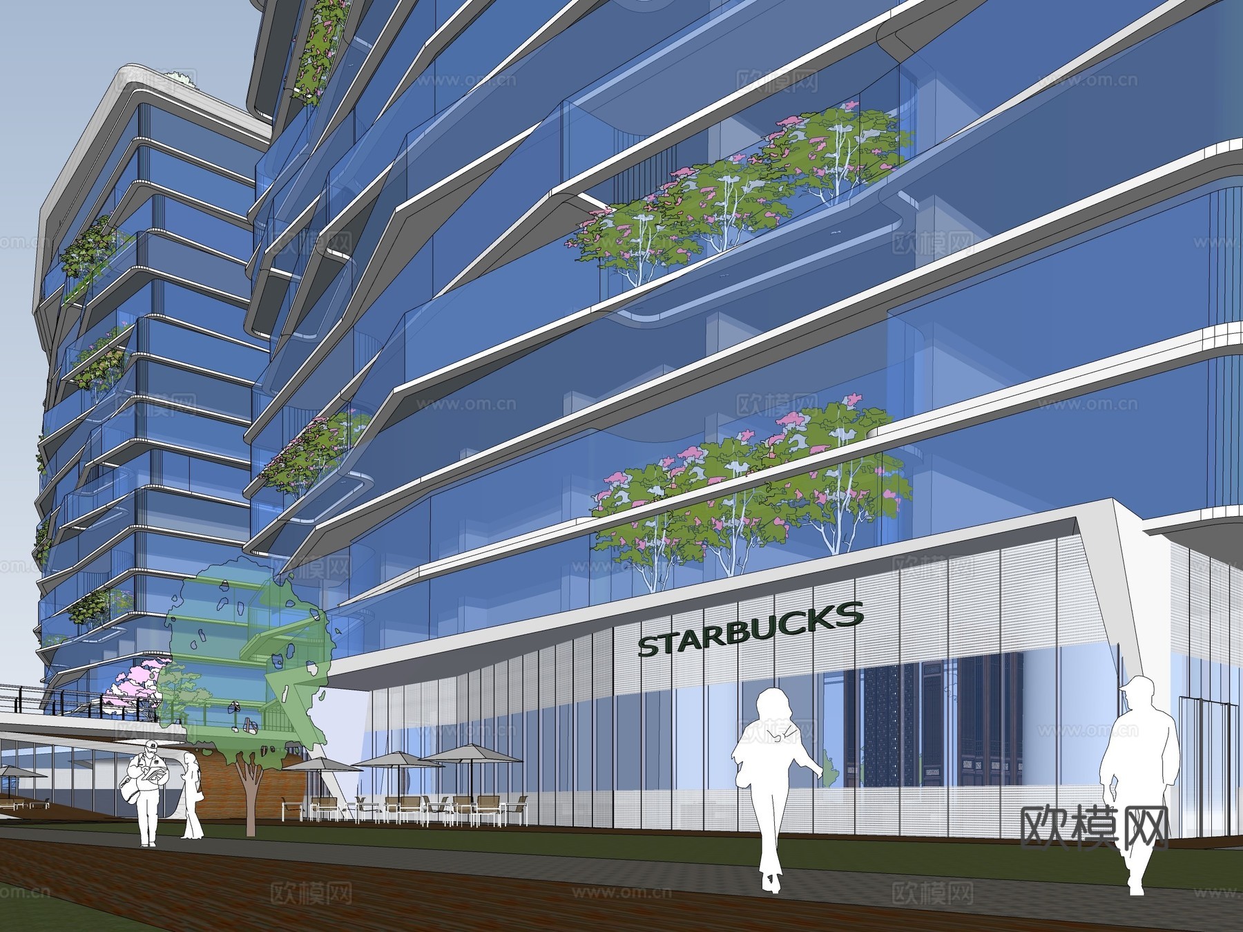 现代办公楼建筑外观su模型下载