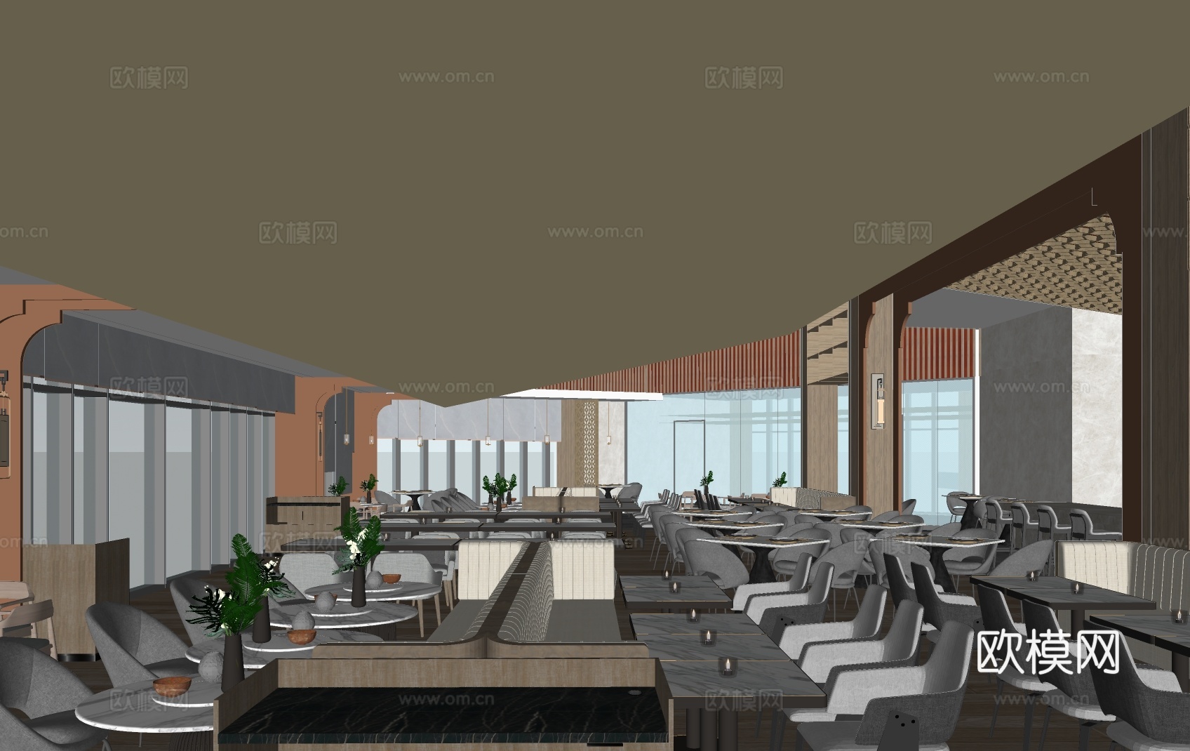现代自助餐厅su模型下载