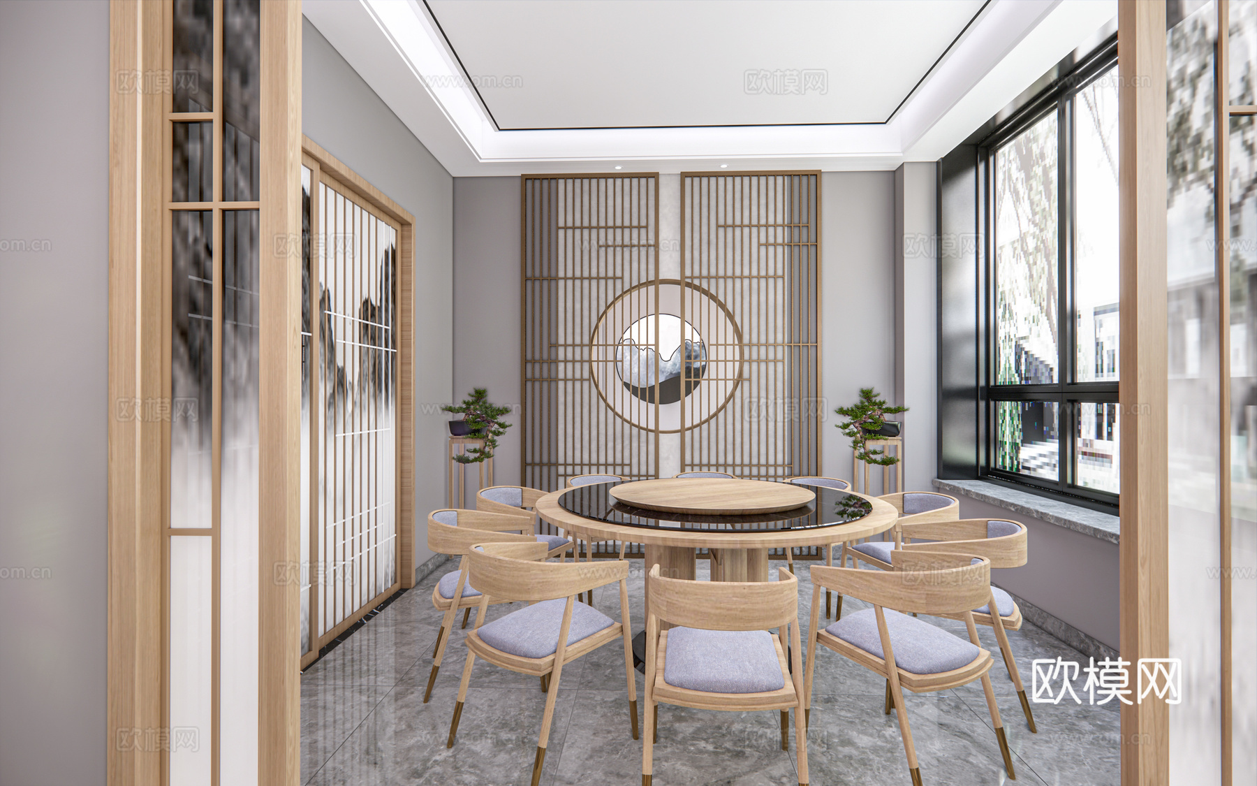新中式餐厅包房su模型下载