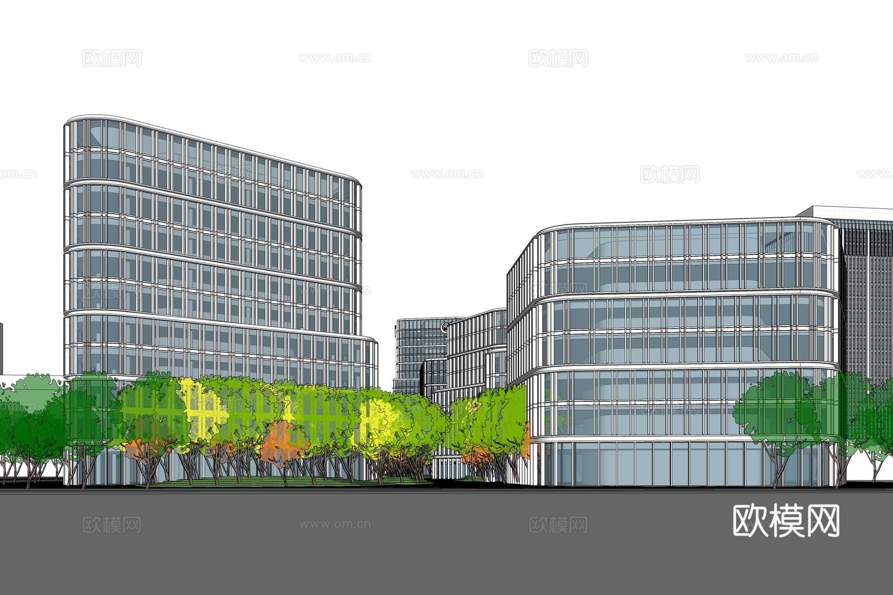 现代产业园建筑外观su模型下载