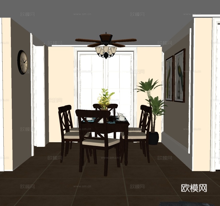 美式餐厅su模型下载