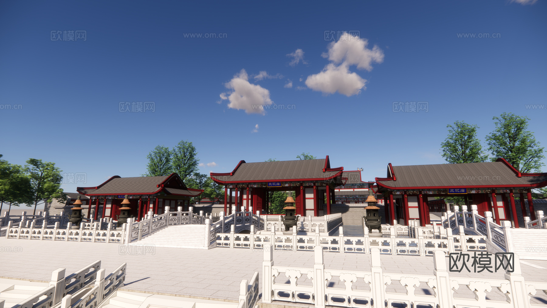 中式古建寺庙su模型下载