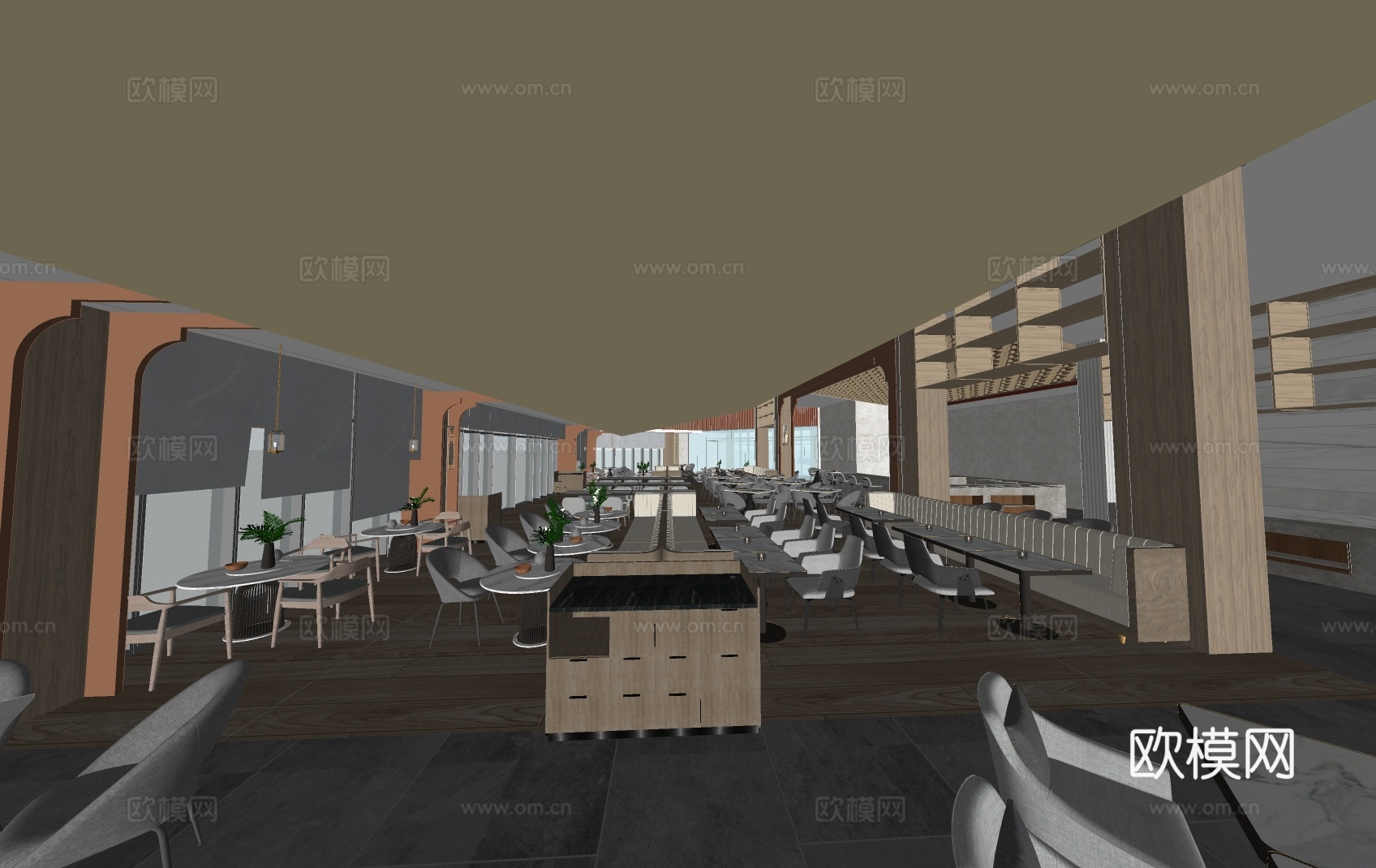 现代自助餐厅su模型下载