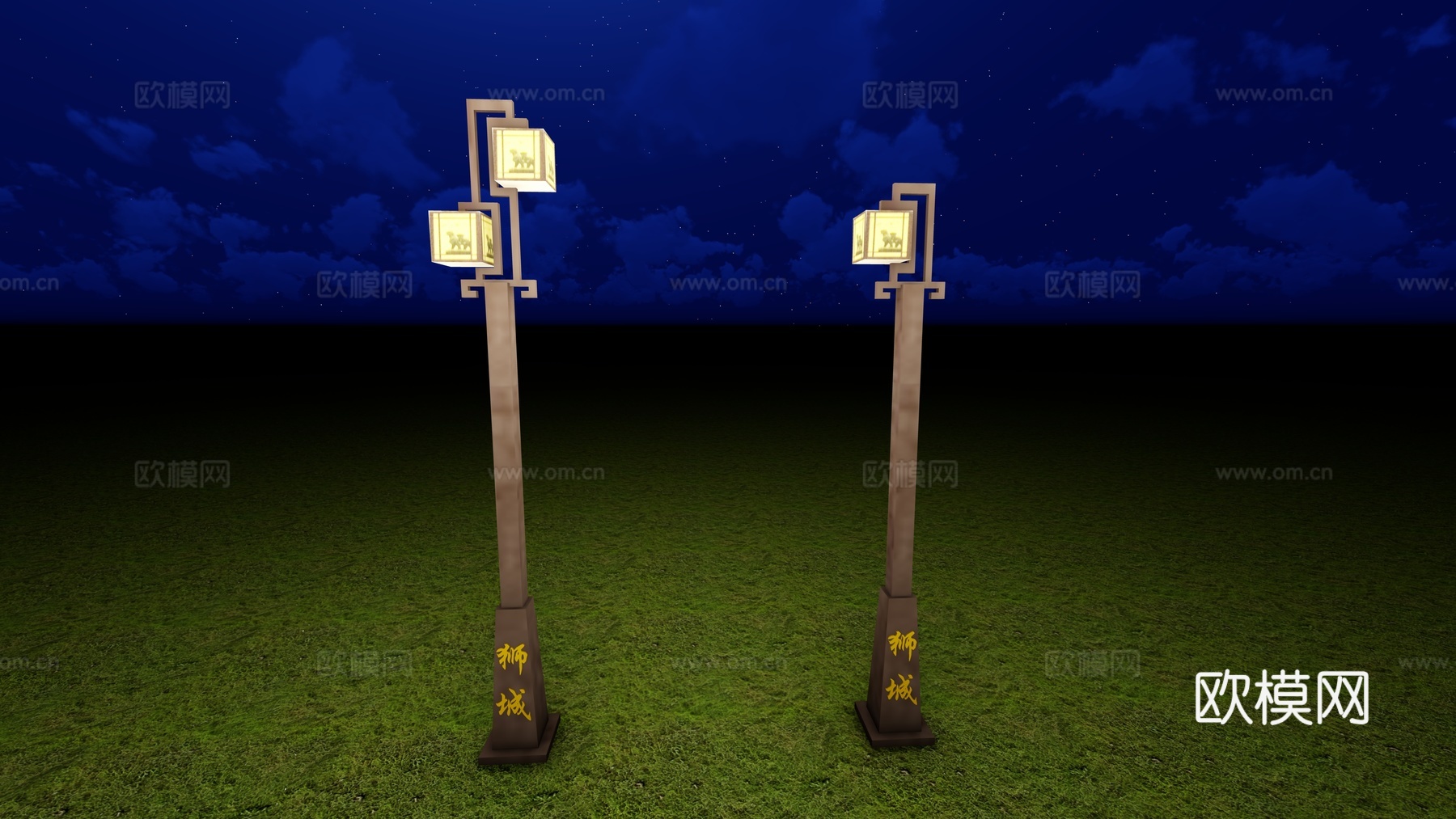 中式路灯草坪灯su模型下载