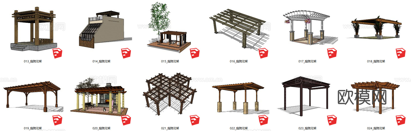 现代廊架花架园艺小品su模型下载