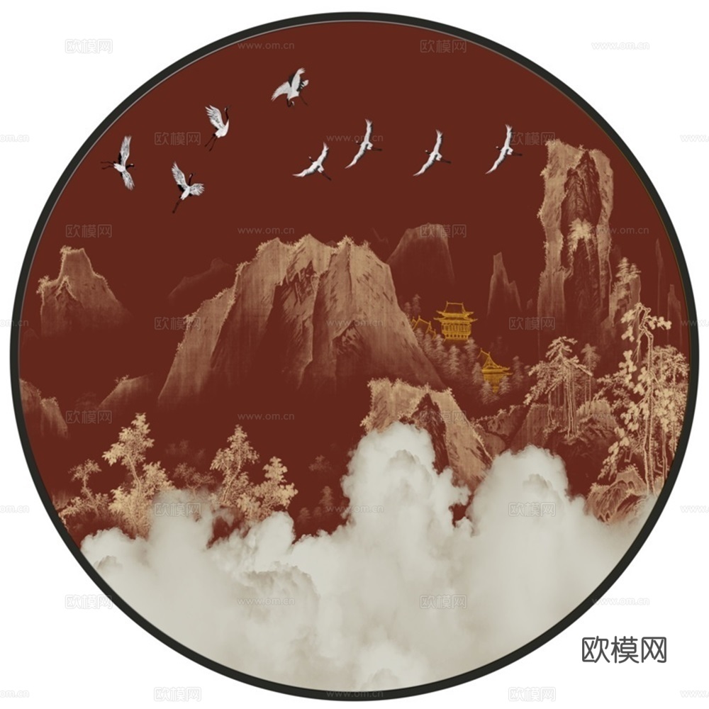 新中式圆形装饰画