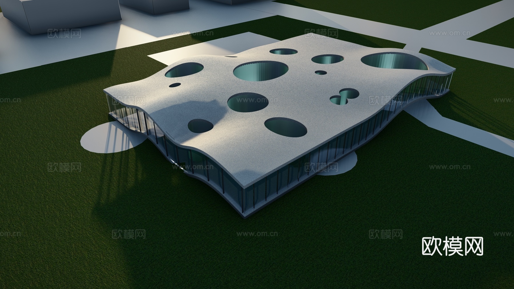 现代展馆建筑外观su模型下载