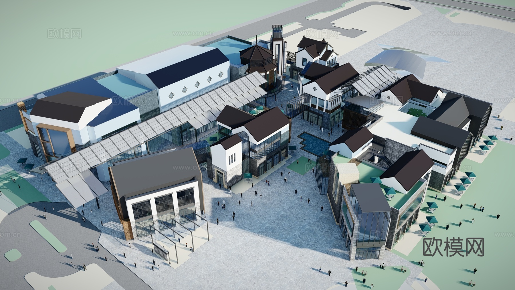 新中式商业街su模型下载下载（渲染图2）