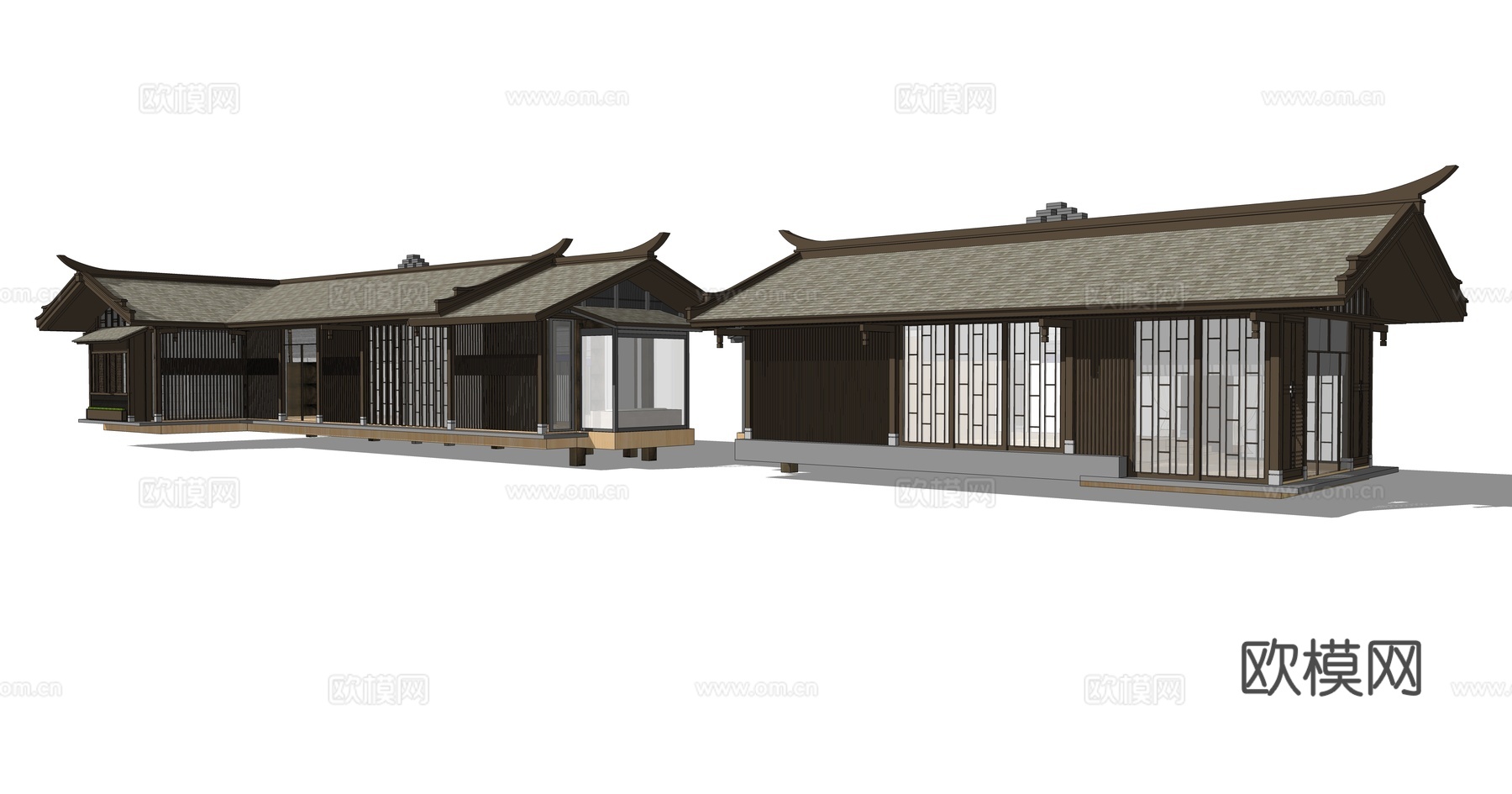 新中式房屋建筑su模型下载