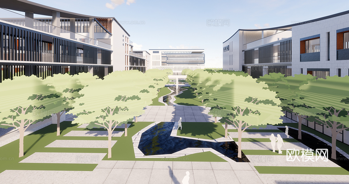 新中式学校教学楼su模型下载